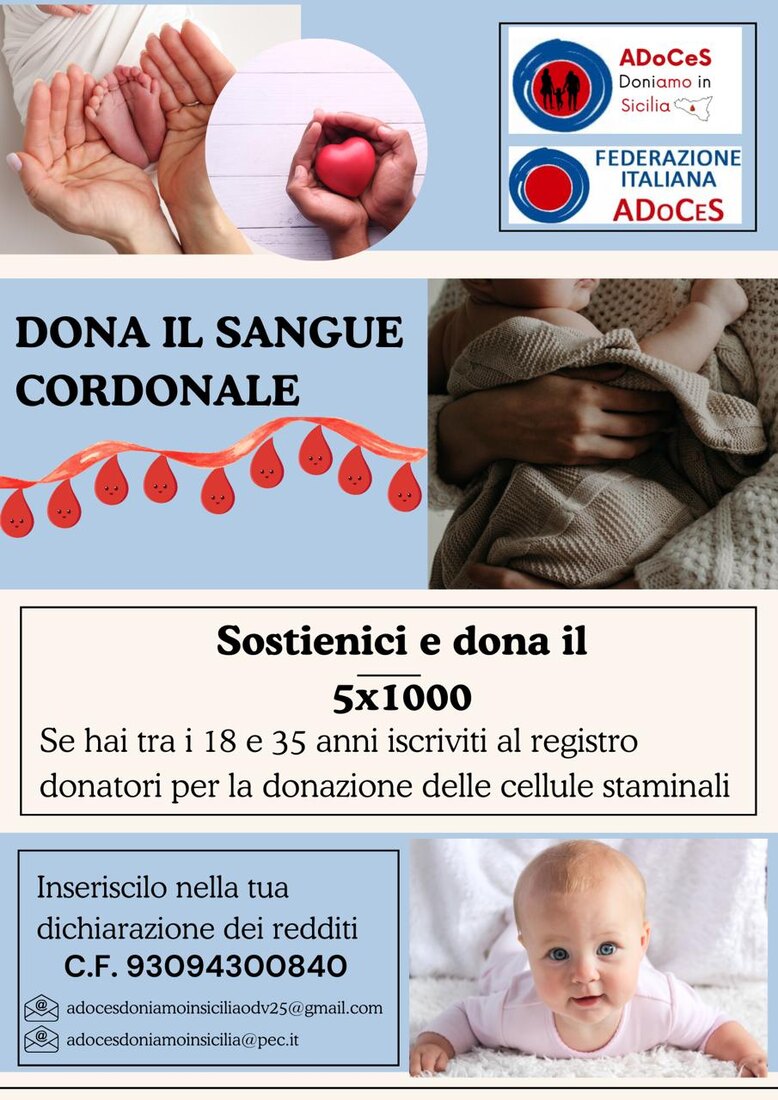 Locandina: dona il sangue cordonale e sostienici con il 5×1000