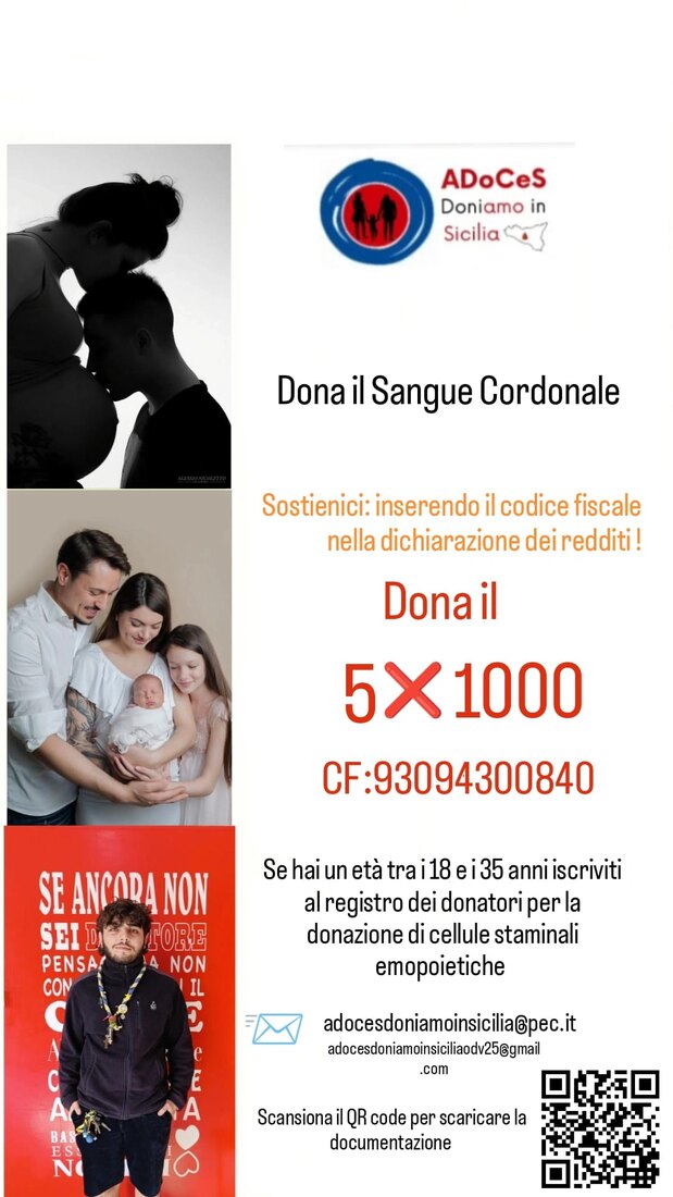Locandina: dona il sangue cordonale, iscriviti al registro donatori dai 18 ai 35 anni